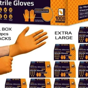 ROCKHOLD HEAVY DUTY ORANGE 8 MIL NITRILE DIAMOND GRIP GLOVES EXTRA LARGE – 1000 GLOVES FULL BOX