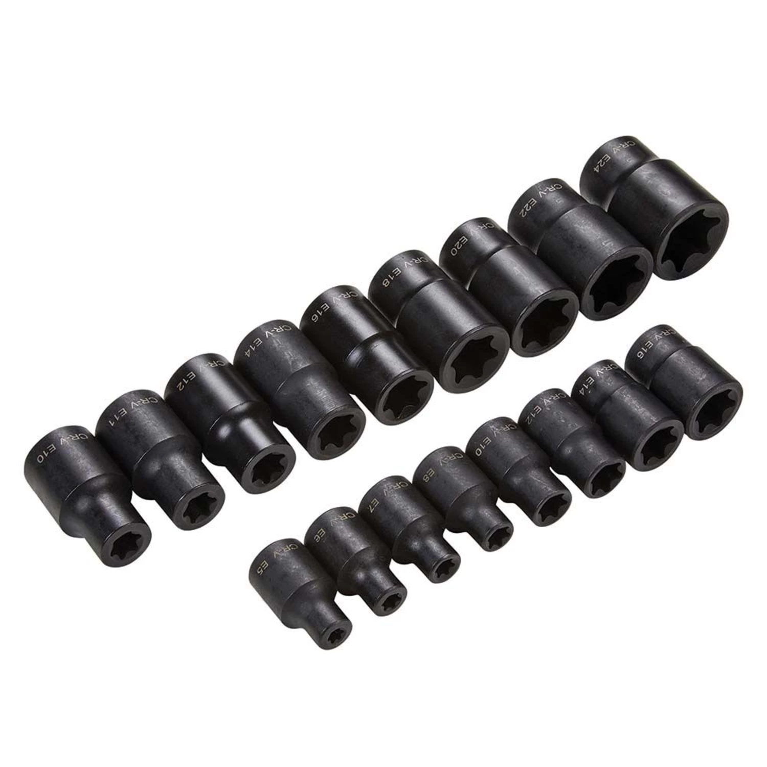 17pc 3/8" & 1/2" dr IMPACT FEMALE E-Torx Socket Set E5 to E24 - Image 2