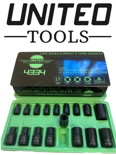 17pc 3/8" & 1/2" dr IMPACT FEMALE E-Torx Socket Set E5 to E24