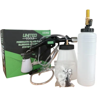 Pneumatic Brake Fluid & Refill System 1 Litre 90-120Psi 17M Hose 21-30mm Adapters For 4 Master Cylinders