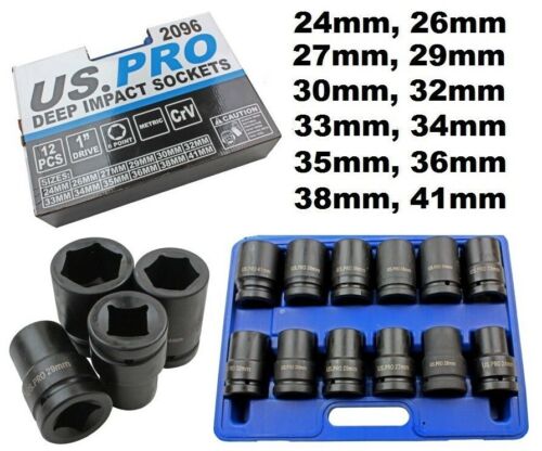 thumbnail image 2 of US PRO 12pc 1/2" Drive 6pt Metric Deep Impact Socket Set 24mm - 41mm Model 2096 2 of 6