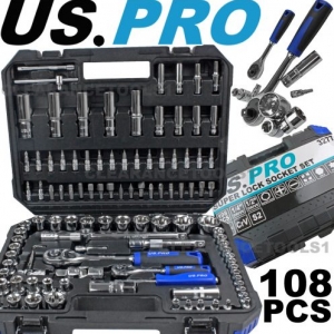 US PRO 108PC 1/4″ & 1/2″ DR Metric Super Lock Socket Set 3277 E-TORX HEX TORX PZ