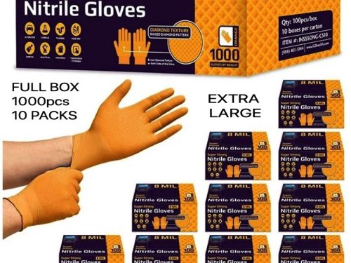 ROCKHOLD HEAVY DUTY ORANGE 8 MIL NITRILE DIAMOND GRIP GLOVES EXTRA LARGE - 1000 GLOVES FULL BOX