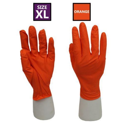 ROCKHOLD HEAVY DUTY ORANGE 8 MIL NITRILE DIAMOND GRIP GLOVES EXTRA LARGE - 1000 GLOVES FULL BOX - Image 3
