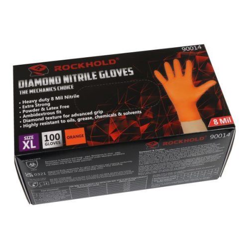 ROCKHOLD HEAVY DUTY ORANGE 8 MIL NITRILE DIAMOND GRIP GLOVES EXTRA LARGE - 1000 GLOVES FULL BOX - Image 5