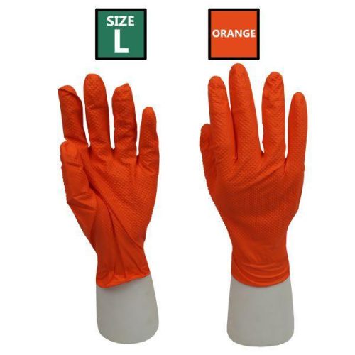 ROCKHOLD HEAVY DUTY ORANGE 8 MIL NITRILE DIAMOND GRIP GLOVES LARGE - 1000 GLOVES FULL BOX - Image 3