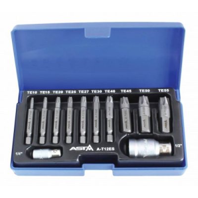 12pc Damaged Star & Torx Bolt & Screw Extractor Set