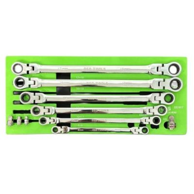 10PC EXTRA LONG DOUBLE FLEXI HEAD RING RATCHET WRENCH