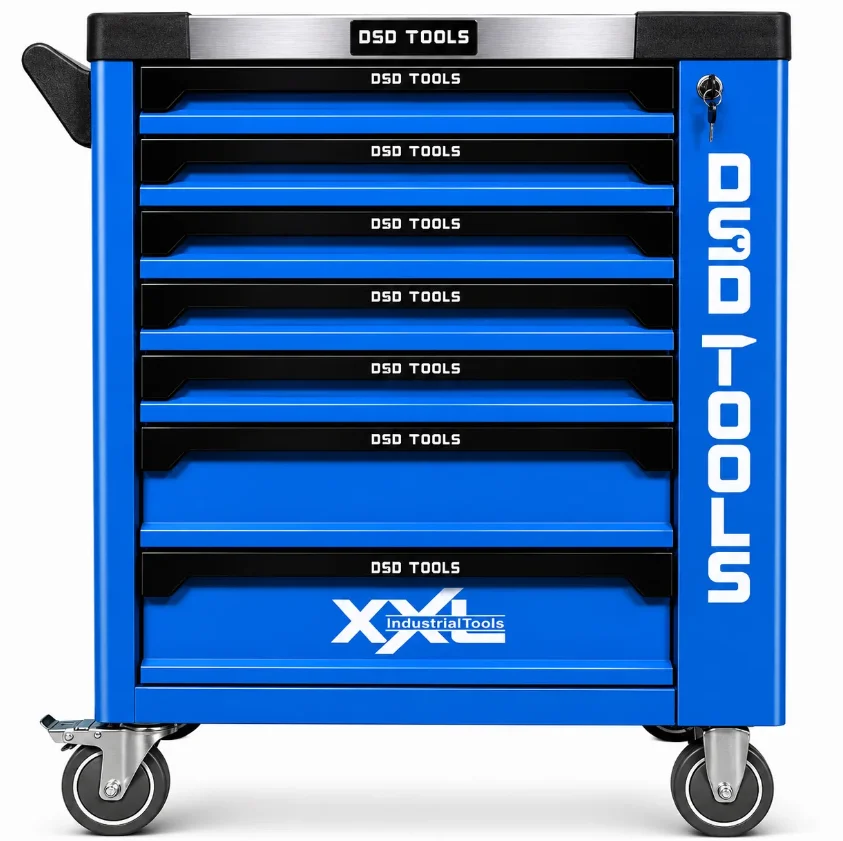 Industrial DSD Blue 7 Drawer Roller Tool Box Chest Cabinet With 6 Draws Full Of Tools With Carbon Inserts - Image 2