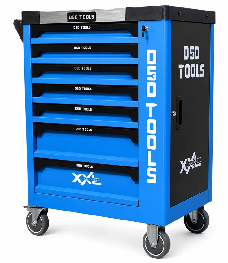 Industrial DSD Blue 7 Drawer Roller Tool Box Chest Cabinet With 6 Draws Full Of Tools With Carbon Inserts - Image 5